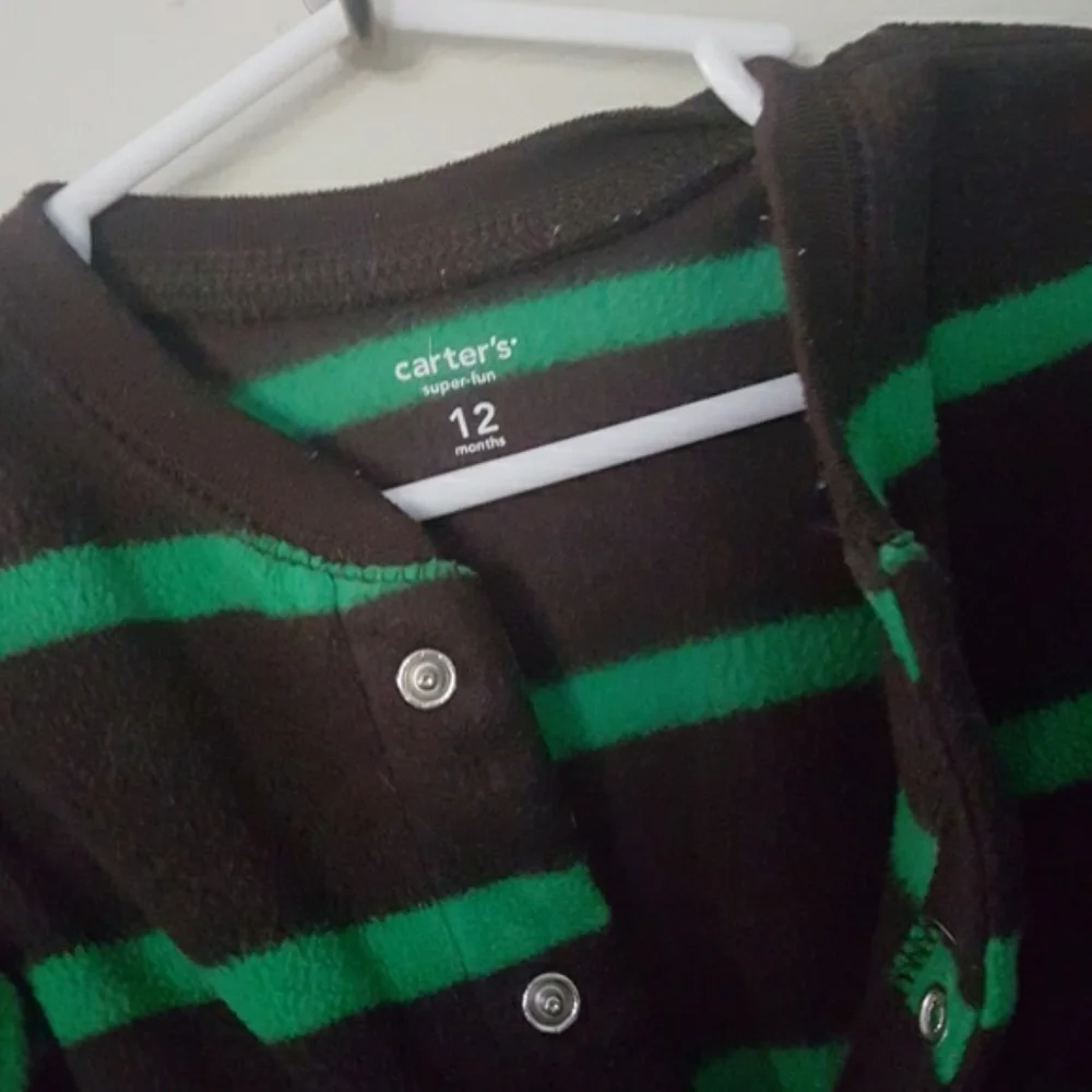 Carter's Green & Brown Snap Footless PJ Onsie-12M